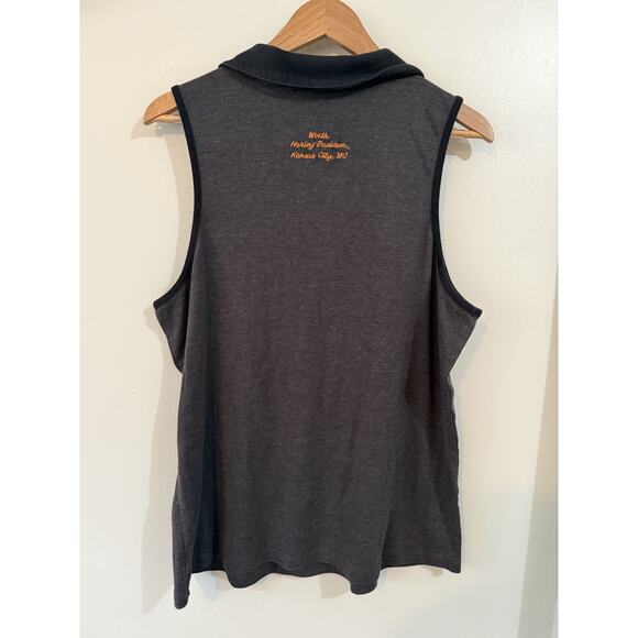 Harley Davidson Polo Sleeveless Womens 1X Gray Embroidered Kansas City MO - Picture 4 of 5